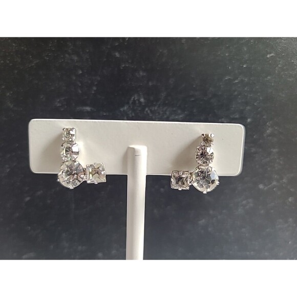 Prong Set Clear Rhinestone Screwback Earrings Vintage - Picture 4 of 10
